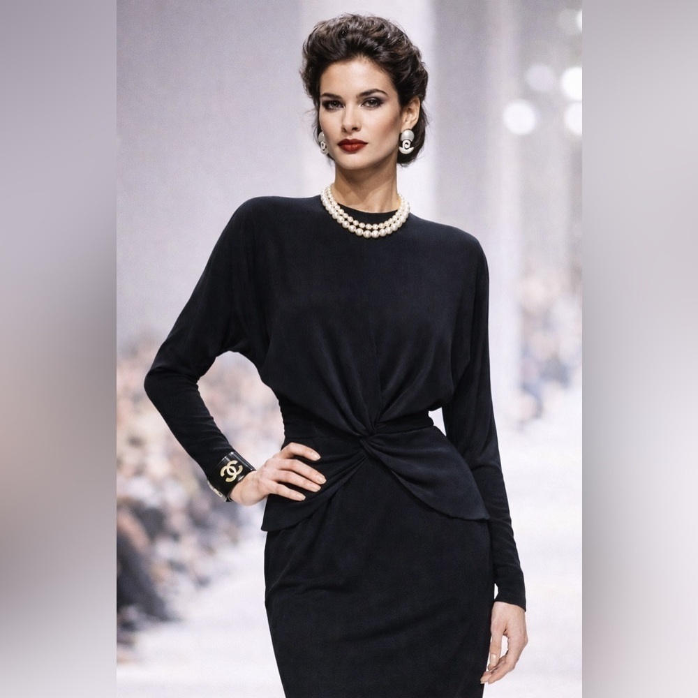 Jackie Rogers Womens Black Crepe Dress Sz 12 Vintage 80s Does 40s LBD Cocktail